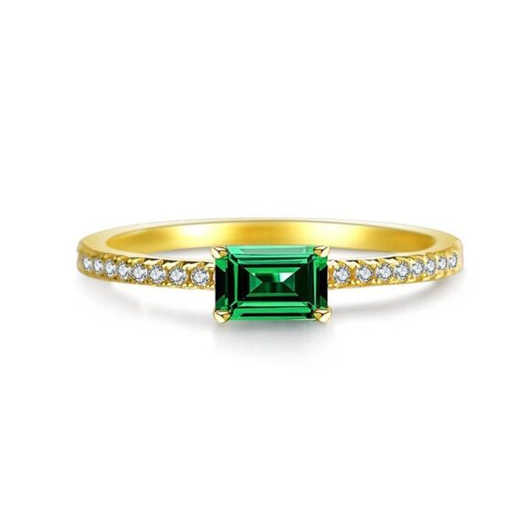 Size 6 Emerald Sterling Silver Baguette CZ Ring, Dainty Vintage Emerald Statemen - Picture 4 of 4